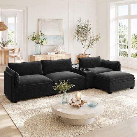 Sofa L-Form mit Stauraum Bluetooth-Lautsprecher Chenille OKMYHOME (1/5)