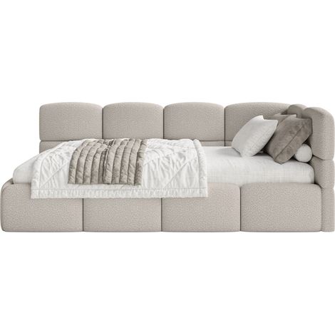 Selsey Cloudy – Jugendbett 90x200 cm, rechtsseitig mit Bouclé-Bezug, Greige (1/5)