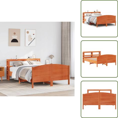 The Living Store Letto senza Materasso Marrone Cera 120x190 cm in Legno di Pino - Letto con testiera