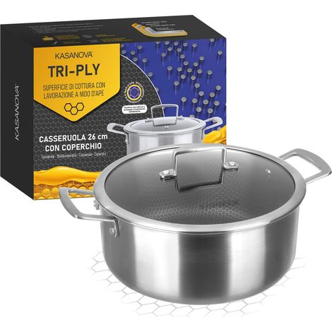 Casserole antiadhésive induction Tri-ply avec couvercle en verre – Revêtement antiadhésif 3 couches ultra-résistant (26 cm) (1/5)