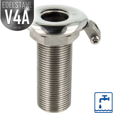 ES Borddurchführung V4A (AISI 316) 1/2 Zoll x Länge 60 mm, mit Edelstahlring und Sechskantmutter