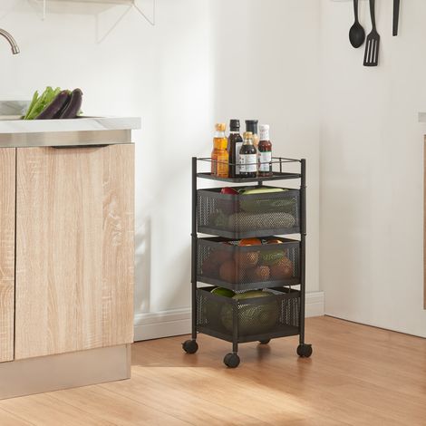 Carrito de cocina Sunndal con 3 cestas acero  65x27x27cm - Negro [en.casa]