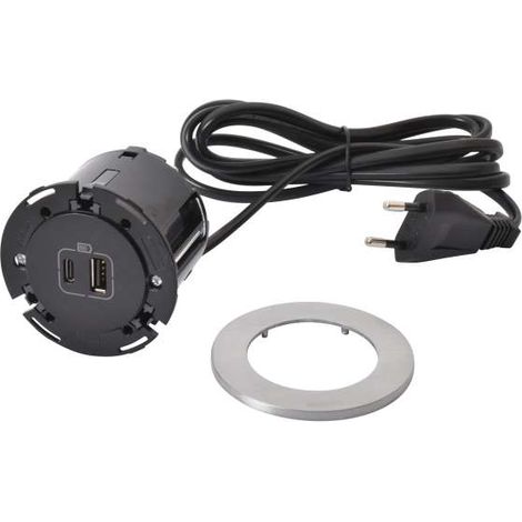 Prise encastrable plan de travail disq 60 - Décor : Inox - Version : 1 USB A / 1 USB C - LEGRAND