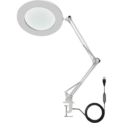 GARRYFIZH Loupe 10x avec lumière LED, bras flexible, luminosité réglable 3 couleurs, pince établi couleur blanc (1/5)