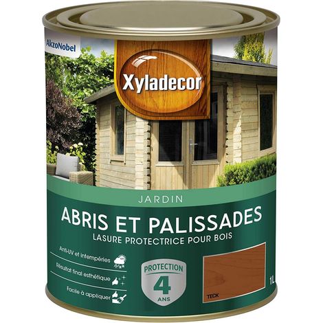 Lasure Protectrice pour Bois Extérieur Jardin - Abris, Palissades, Espaliers, Kiosques, Barrières - Couleur : Teck 1 L (1/5)