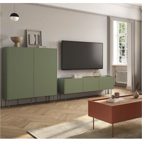 Bobochic – Buffet haut 2 portes 120 cm – Hauteur 140 cm – Largeur 40 cm – Design moderne avec pieds en métal – Rangement spacieux (1/5)