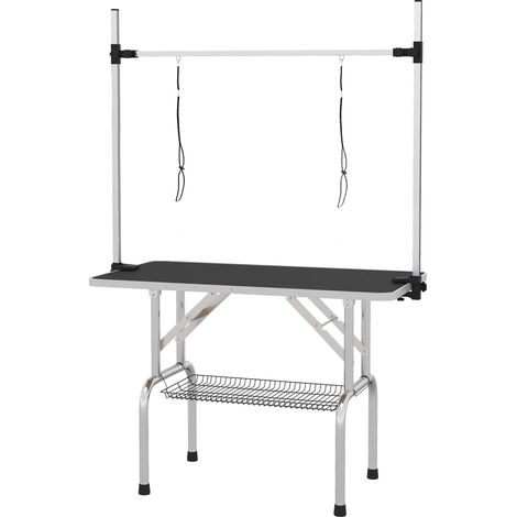 Tavolo da toeletta pieghevole per cani 107x60x170 cm con altezza regolabile e rete portaoggetti nera (1/5)