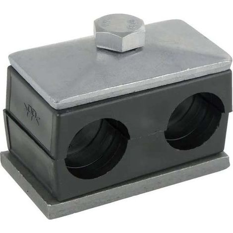 Abrazadera doble para manguera de 10x10 mm. Polietileno acanalado con bordes redondeados. Conector de soporte. Conexión para tubo, manguera y cable hidráulicos. (1/2)