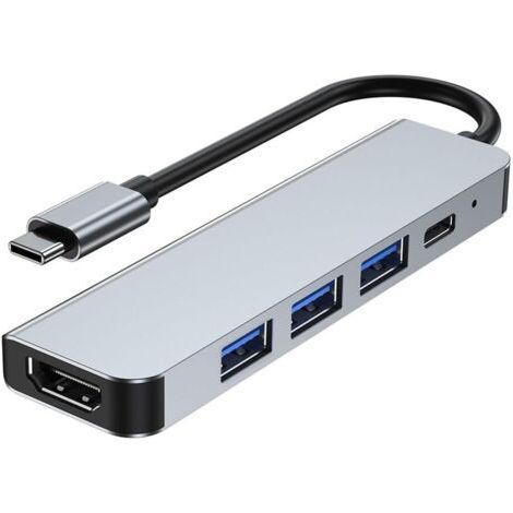 Adaptateur HDMI USB-C 5 en 1 pour MacBook Pro/Air – HDMI 4K 30Hz – 3 ports USB 3.0 – Port PD 100W pour charge rapide (1/5)