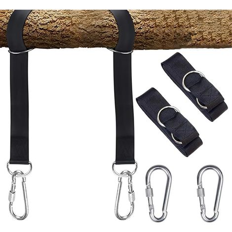 2 Pièces Sangle Hamac Balancoire Arbre, Fixation de balançoire avec 2 mousquetons Lourds et Anneaux en D pour Jardin Hamac Chaise Suspendue Exterieur (1/5)