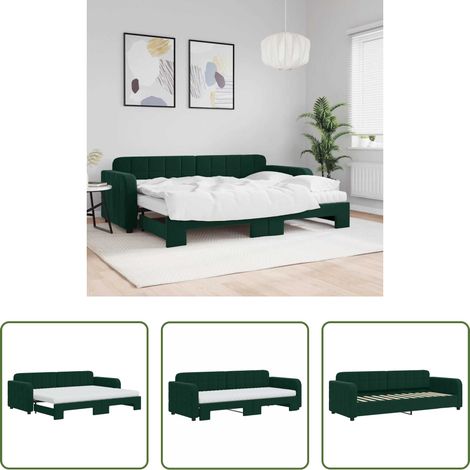 Schlafsofa - Tagesbett Ausziehbar mit Matratzen Dunkelgrün 80x200 cm Samt (1/5)