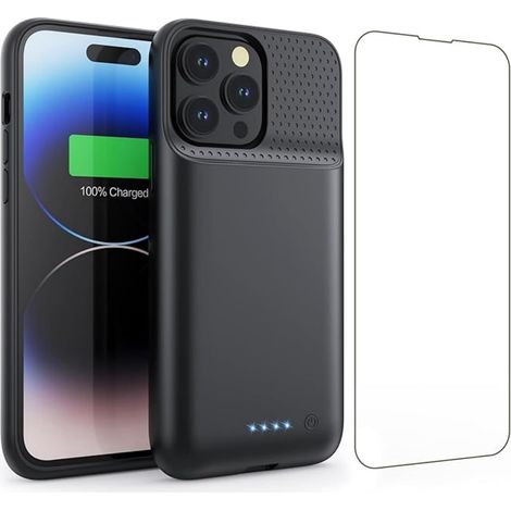 Coque Batterie pour iPhone 14 Plus/14Pro Max/13 Pro Max, 8600mAh Chargeur Portable Batterie Externe Puissante Power Bank Coque Rechargeable pour iPhone 14 Plus/14Pro Max/13 Pro Max[6.7] (A-Noir) (1/5)