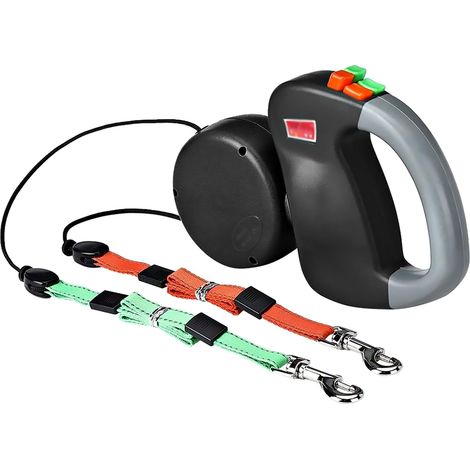 1 laisse rétractable chien, double laisse sans enchevêtrement, pour 2 chiens, 3 m, noir (1/4)