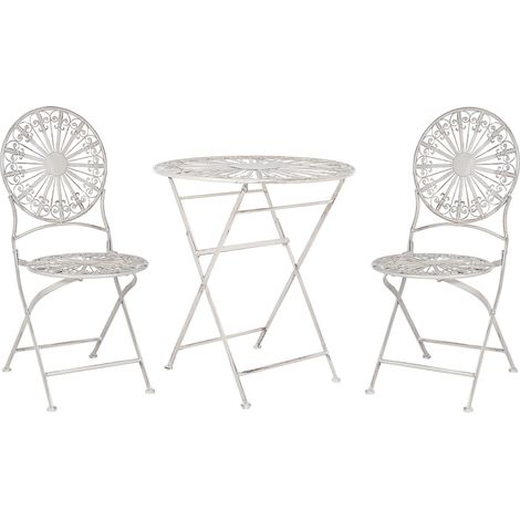 Set da giardino Bistrot Tavolo 2 Sedie Pieghevole Metallo Effetto Anticato Bianco Scafia