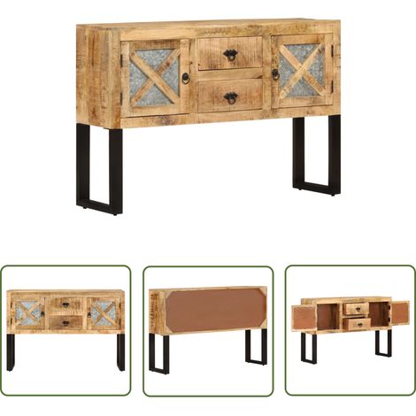 The Living Store Buffet 110x30x74 cm Bois de manguier brut - Buffet Industriel - Meuble Rangement - Bois De Manguier - Mobilier Salon - Décoration Intérieur (1/5)