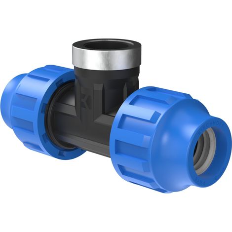 PP T-Stück, 20 mm x 1/2"IG x 20 mm, Klemmfitting für HDPE (1/4)