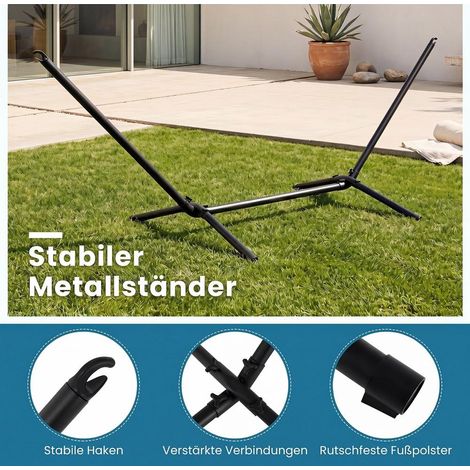 Jardin, balcon ou camping : hamac avec support pour se relaxer, rayures colorées, sac de transport inclus (1/5)