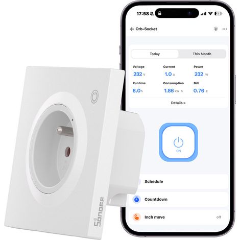 SONOFF Fusion, Orb Socket(Type-E), WS01TPE-E, Intelligente Wandsteckdose, Matter kompatibel, 2,4 GHz WLAN, EU-Standard, 16A, 4000W, Energieüberwachung, funktioniert mit Alexa/Home Assistant (1/5)