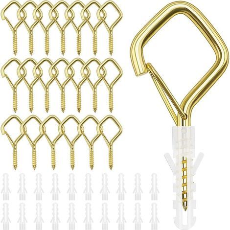 20 Pièces Extérieur Q-Hanger, Crochets à Vis avec Boucle de Sécurité, Crochets avec Sécurité pour Suspendre des Plantes en Pot, Décorations de Noël, Lanternes (Or)