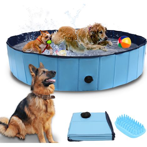 Jiubiaz Piscina plegable para perros de PVC antideslizante, bañera para animales 160 x 30 cm, azul