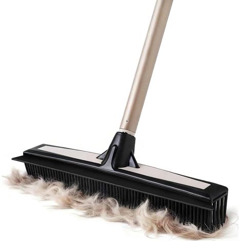 Râteau à tapis en caoutchouc pour poils d'animaux, balai poussoir 2 en 1 avec raclette, manche télescopique de 137,2 cm, brosse pour enlever l'eau des poils pour tapis, tapis, bois dur, sols (1/5)