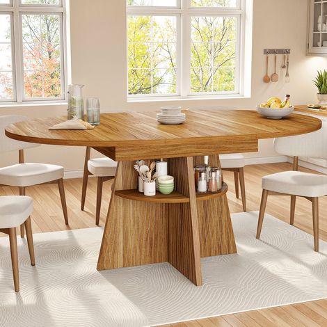 Table extensible multifonction 110‑150x110x76 cm marron foncé, rangement pieds, plateau épais, coins arrondis idéale petite pièce (1/5)