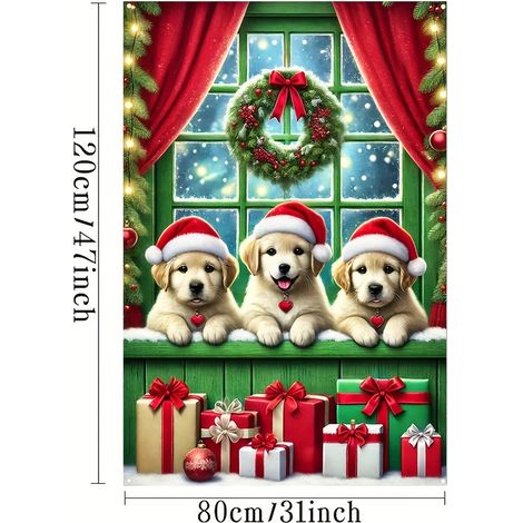 Nouvelle décoration de fenêtre de Noël, tenture Père Noël, décoration de fête, drapeau d'extérieur - 80 x 120 cm (œillets + ruban) - Modèle 12