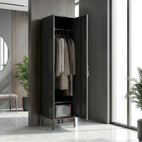 Armario 40/40/179 cm negro de acero con cerradura y barra para colgar (1/5)