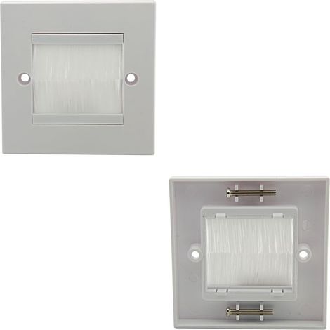 2 Pièces Plaque Murale de Brosse pour Câbles avec 4 Vis, Cache Prise Murale Encastrable pour Passage de Câble TV, Sortie de Câble et Goulotte, Boîtier de Raccordement Multimédia Blanc (1/5)