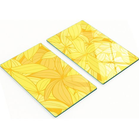 Tablas de cortar y servir de vidrio decorativas con flores amarillas, 2x30x52 cm