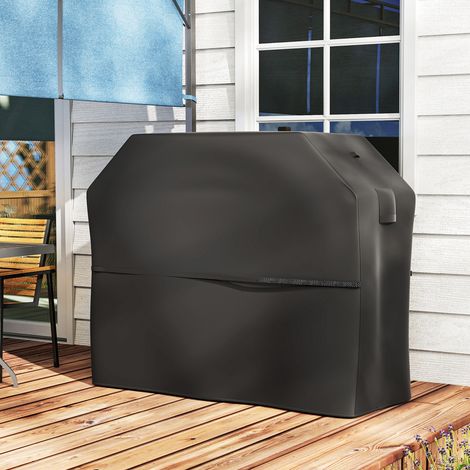 Wasserdichte Grillabdeckung für den Außenbereich, 600D Oxford-Gewebe, UV- und winddicht (UV30+), mit Klettverschluss und Belüftungsöffnungen, 147 x 61 x 122 cm, Schwarz