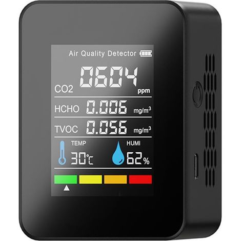 Compteur de particules de poussière professionnel, 5 In1 Moniteur d'air CO2 Détecteur de dioxyde de carbone Entrepôt Qualité de l'air Température Humidité TVOC HCHO Moniteur Mesure Mètre pour la reche (1/5)