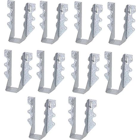 Lot de 10 supports de solives en acier 2x6, galvanisés calibre 20, à double cisaillement et fixation frontale, pour charpente en bois. (1/5)