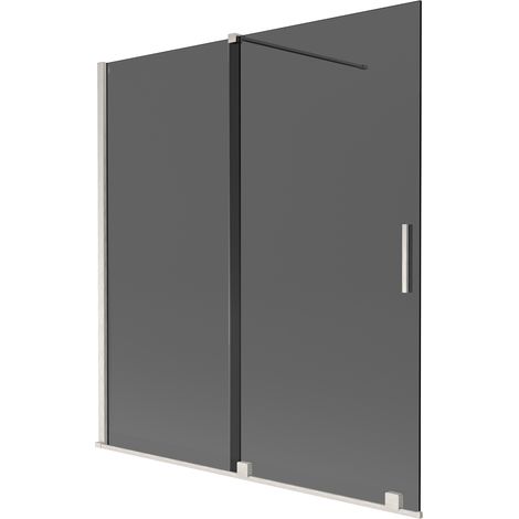 Mexen Velar Duschabtrennung 2-flügelig, verschiebbar 150 x 150 cm, Graphit, gebürstetes Nickel - 896-150-000-41-97 (1/2)