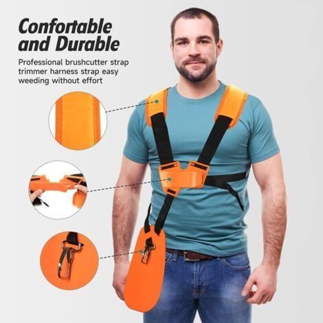 Freischneider-Tragegurt – Doppelter Schultergurt – Trimmer-Tragegurt – für Freischneider, Kettensägen und Rasenmäher, kompatibel mit Stihl FS- und KM-Serien-Trimmern, Orange (1/4)