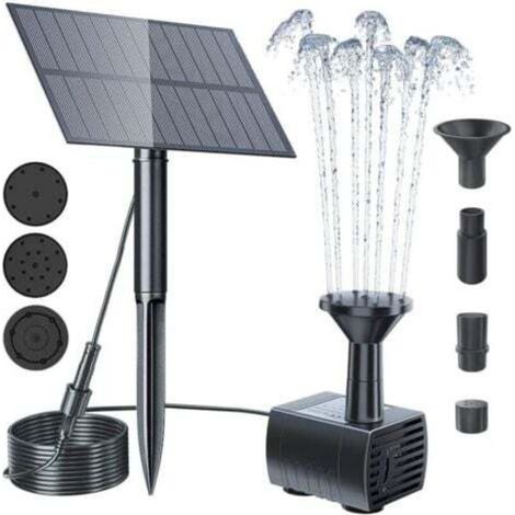 Fontana solare da esterno da 5W, pompa solare per laghetto, pompa ad acqua solare per fontane, vasche per uccelli, laghetti, piscine, 3 ugelli, 380 l/h, portata massima: 60 cm