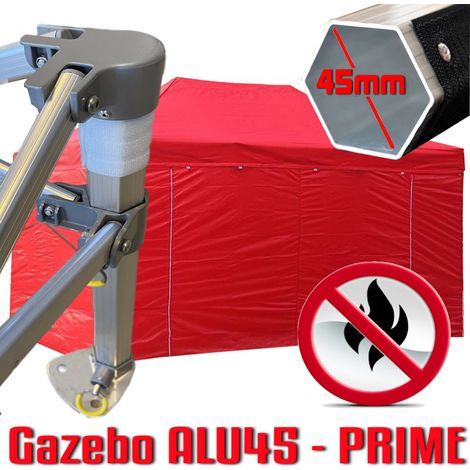 Gazebo 3x4,5 m rosso certificato IGNIFUGO pieghevole alluminio piantone esagonale 45mm portatile estendibile richiudibile estensibile acciaio con laterali per fiere eventi stand chiosco tenda tendone  (1/5)