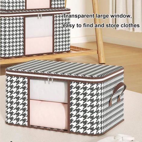 Sac De Rangement - Tissu Non Tissé - Fenêtre Transparente - 55x35x25 Cm Et 60x40x30 Cm - Motif Pied-De-Poule - 2 Pièces (1/5)