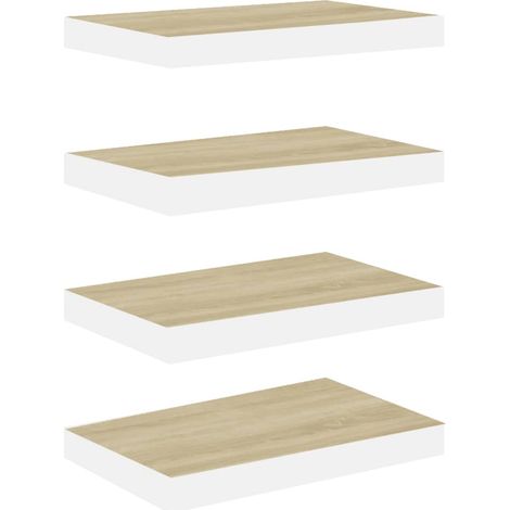 Étagères flottantes 4 pcs Chêne et blanc 50x23x3,8 MDF (1/5)