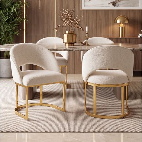 Set 2 sedie da pranzo bouclé beige oro OKMYHOME (1/2)