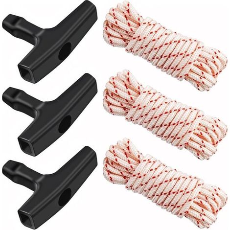 Lot de 3 cordes de traction universelles de 3,5 mm (10 pi) avec poignée pour tondeuses à gazon, générateurs, tronçonneuses et petits moteurs (1/4)