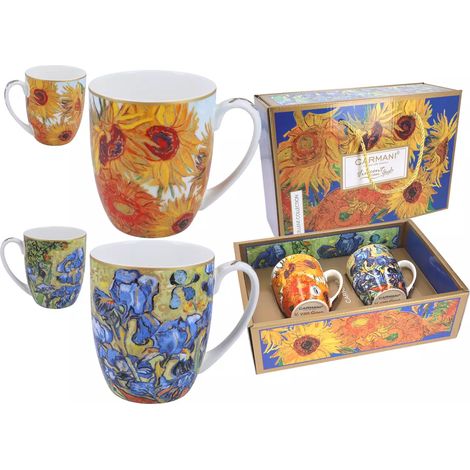 Set mit 2 Van Gogh Sonnenblumen und Schwertlilien Carmani-Tassen (1/4)