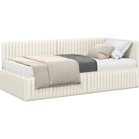 Corner Bed Frame with Mattress 2 pcs Cream Velvet vidaXL (1/5)