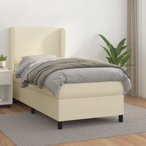 Cama box spring con colchón cuero sintético crema 80x200 cm