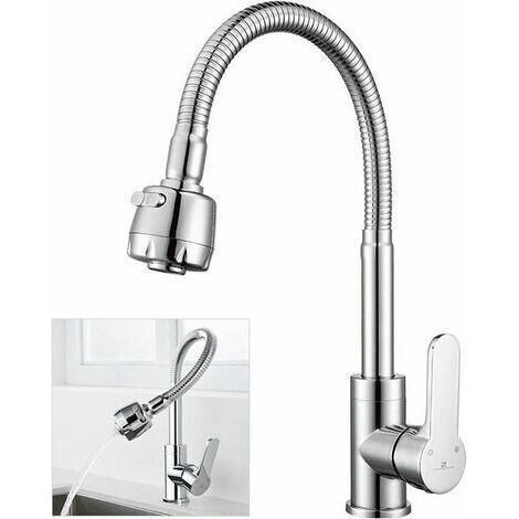 Robinet de cuisine à mémoire de forme - Robinet d'évier à ressort - 2 becs en option - Rotation à 360° chromée à n'importe quel coude (1/5)