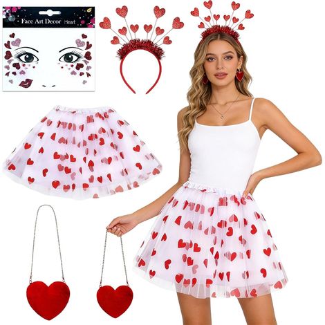 Déguisement de Cupidon Femme, 4Pcs Carnaval Cupidon Deguisement: pour Sac, Femme, Tutu Cœur, Bandeau Paillettes, Tatouages Visage, pour Saint-Valentin Carnaval Cosplay Fête (1/5)
