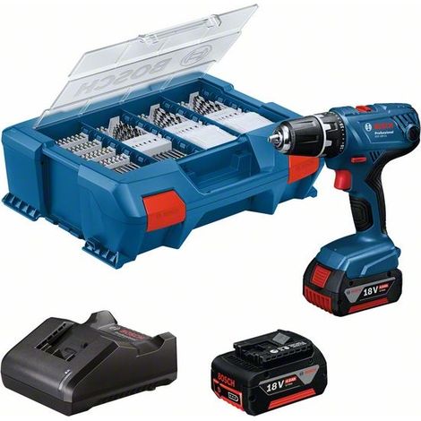 BOSCH GSR18V-21 Bohrschrauber 18V + 2 Batterien 4 Ah + Ladegerät + L-Case - 06019H100C