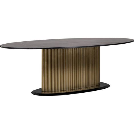 Table de Salle à Manger Design Oval Marbre Noir et Bronze - Noir sur piètement doré (1/4)