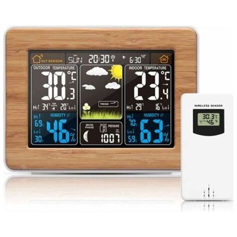 Station météo sans fil avec capteur extérieur – Température intérieure -9°C à +50°C – Humidité 20% à 95% – Écran LCD rétroéclairé (1/5)