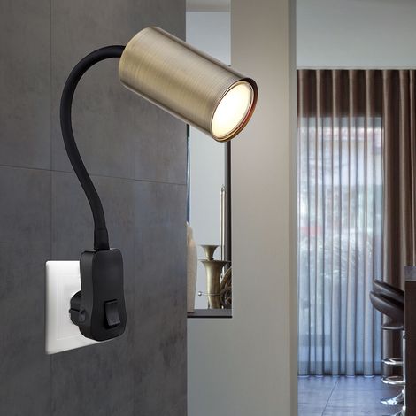Lampe à douille GU10 avec interrupteur Lampe à douille de cuisine noire avec spot orientable, laiton antique, col de cygne, douille GU10, LxPxH 32x5,5x43cm (1/4)